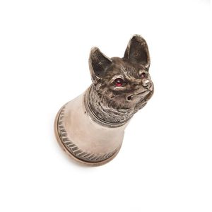 A Russian silver miniature fox head stirrup cup with cabochon…