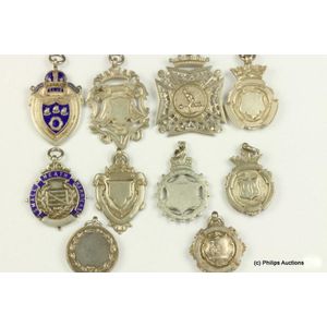 Ten silver fob medallions. All sterling silver antique…