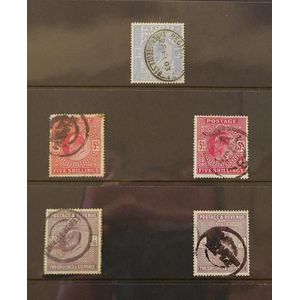 Five GB Edward VII stamps including a 10 shilling blue & 2 5…