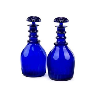 A pair of George III cobalt-blue decanters, English, circa 1800…