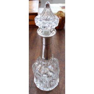 Large mid 19th century decanter with silver collar, 38 cm tall