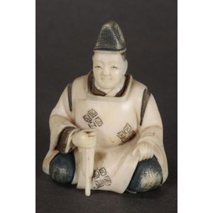 Japanese Ivory Netsuke: Seated Figure With Geometric Motifs - Netsuke ...