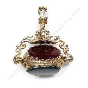 A 9ct gold antique style fancy fob spinner, tri-form and set&hellip;