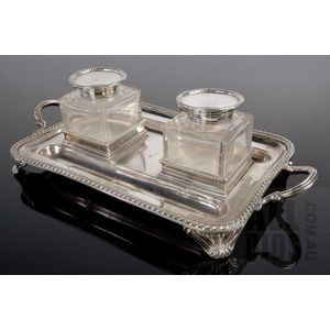 George V sterling silver standish with original cut glass…