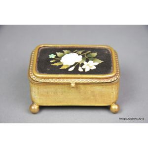 An antique Continental pietra dura and gilt metal box, 19th…