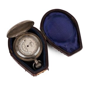 A silver cased pocket barometer/thermometer, with original…