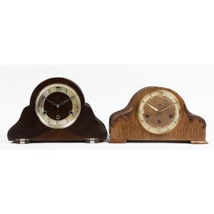 Two German 'Napoleon Hat' walnut cased mantel clocks with&hellip;
