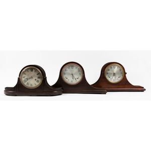 Three timber cased Napoleon hat mantel clocks with twin train&hellip;