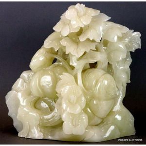 Carved Jade Peony Bloom Sculpture - Jade - Oriental