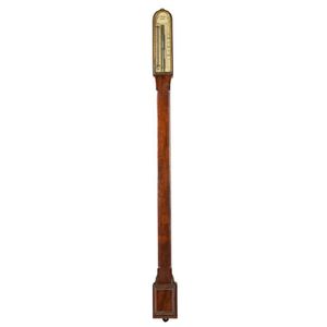 An antique Victorian slim mahogany G. Braham bath barometer,…