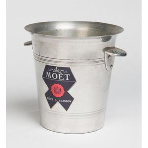 A French metal wine cooler labelled 'Moet et Chandon'
