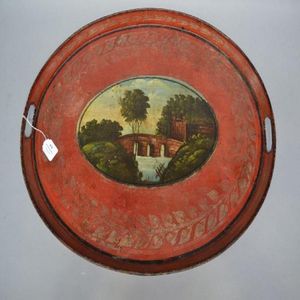 Victorian Antique 1860 Hand Painted Tin Toleware Tray