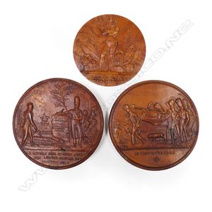 Three Napoleonic period pressed wood table snuff box lids, one…