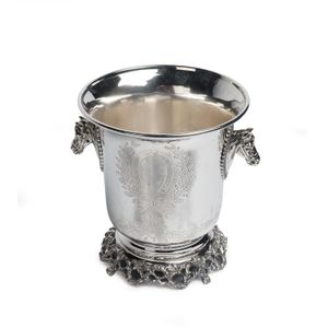 An unusual silver plated equestrian subject wine cooler, French,…