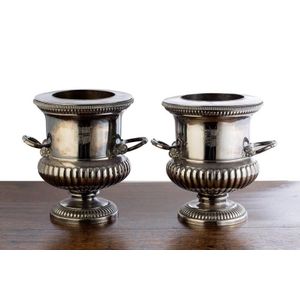 A pair of George III Sheffield plate wine coolers, English…