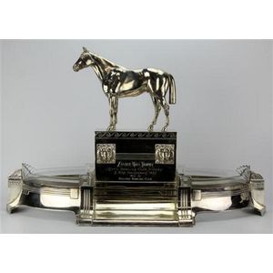 The Zander moss silver plated Art Deco trophy with horse…
