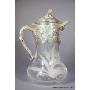A silver plated and crystal claret jug, with maker's marks for…