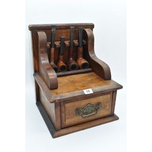Edwardian English oak smokers cabinet with central lower drawer…