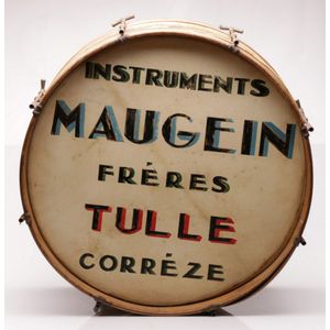 Handpainted antique French Maugein Freres drum, diameter 58.5 cm