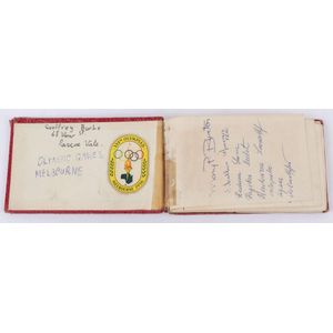 A small Melbourne Olympics autograph book, noted many foreign…