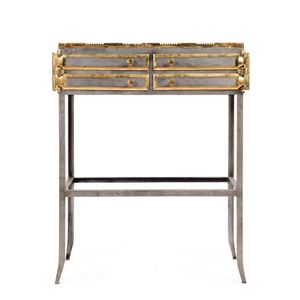 An unusual steel and brass glass topped dentist cabinet, French,…