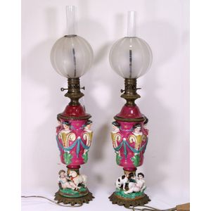 A fine pair of Dresden 19th century porcelain lamps each of…