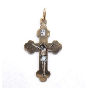A 14ct yellow gold enamel Russian crucifix cross, circa 1885, a…