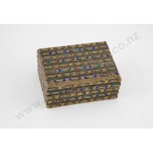 Eastern bronze and enamel cigarette box, oblong shape with…