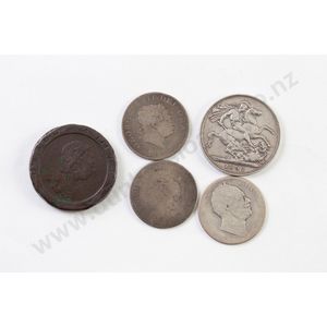 1797 Cartwheel penny, (worn) together with Victoria 1892 crown…