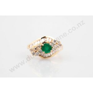 14ct 39 stone emerald and diamond ring, central round cut…