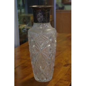 Cut crystal vase with WMF silver plated top, 37 cm high