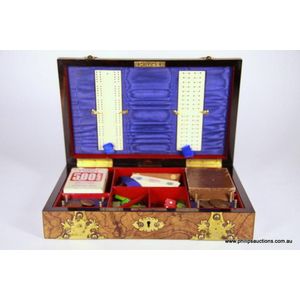 A Victorian burr timber and brass games box. Last quarter 19th…