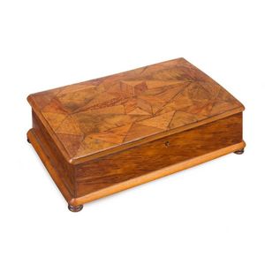 William Norrie New Zealand inlaid timber box, burr totara,…