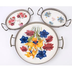 Three German floral porcelain serving trays with silver plated…