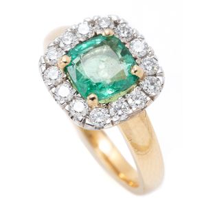 A 18ct gold Georgian style emerald and diamond ring, centring a…
