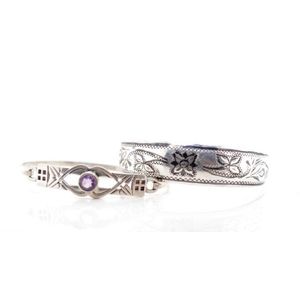 Two silver bangles, includes a niello cuff bangle with Soviet…