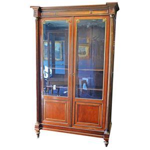 Vintage Mahogany Display Cabinet With Triple Doors and Brass Chicken Wire  Mesh 