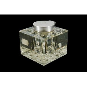 Edward VII hallmarked sterling silver mounted crystal inkwell.…