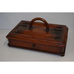 Antique timber desk tidy, with drawer, 30 cm wide approx.