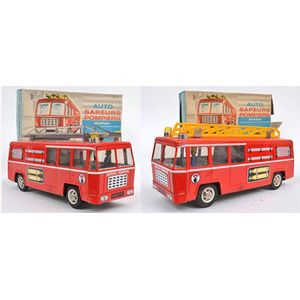 Two Joustra battery operated fire engines, (France), red…