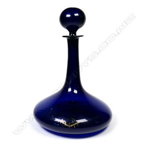 A Georgian Bristol blue ship's decanter, faint remains of…