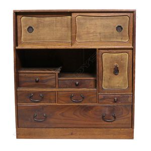 Japanese 20th Century Mulberry Wood Kimono Cabinet with Doors and Drawers