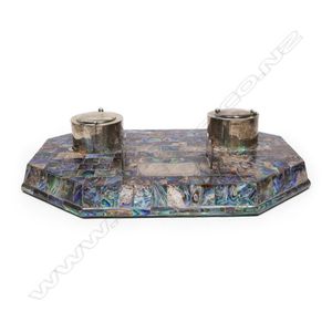 An Ataahua (Beatson of Blenheim) paua and silver inkstand, the…