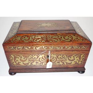 Regency brass inlaid table top / jewellery box on flat bun feet,…