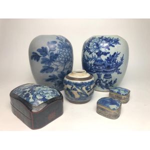 A collection of Chinese style blue and white ginger jars and…