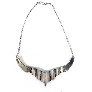 A Navajo or Zuni sterling silver turquoise, onyx, carnelian &…