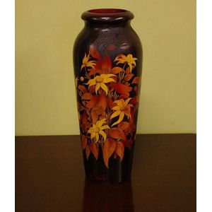 Large Australian pokerwork vase with Australian floral…