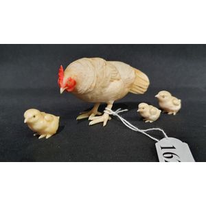 Japanese Ivory Hen and Chicks Figures - Ivory - Oriental