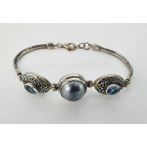 Silver Plated Pearl Cord Toggle Bracelet