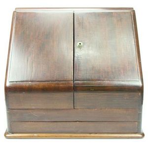 Victorian fruitwood desk compendium having two hinged doors, a…